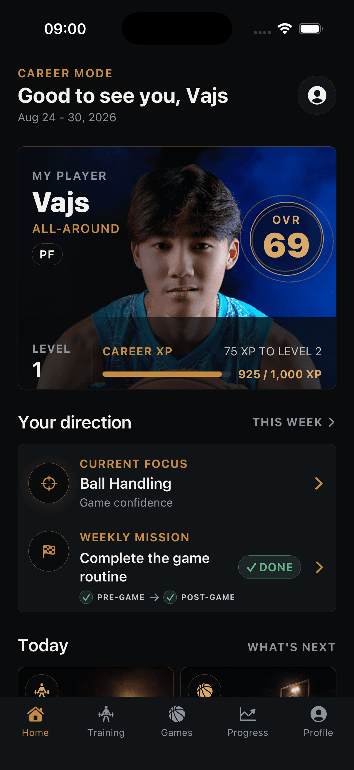 HoopArc Career Mode home screen